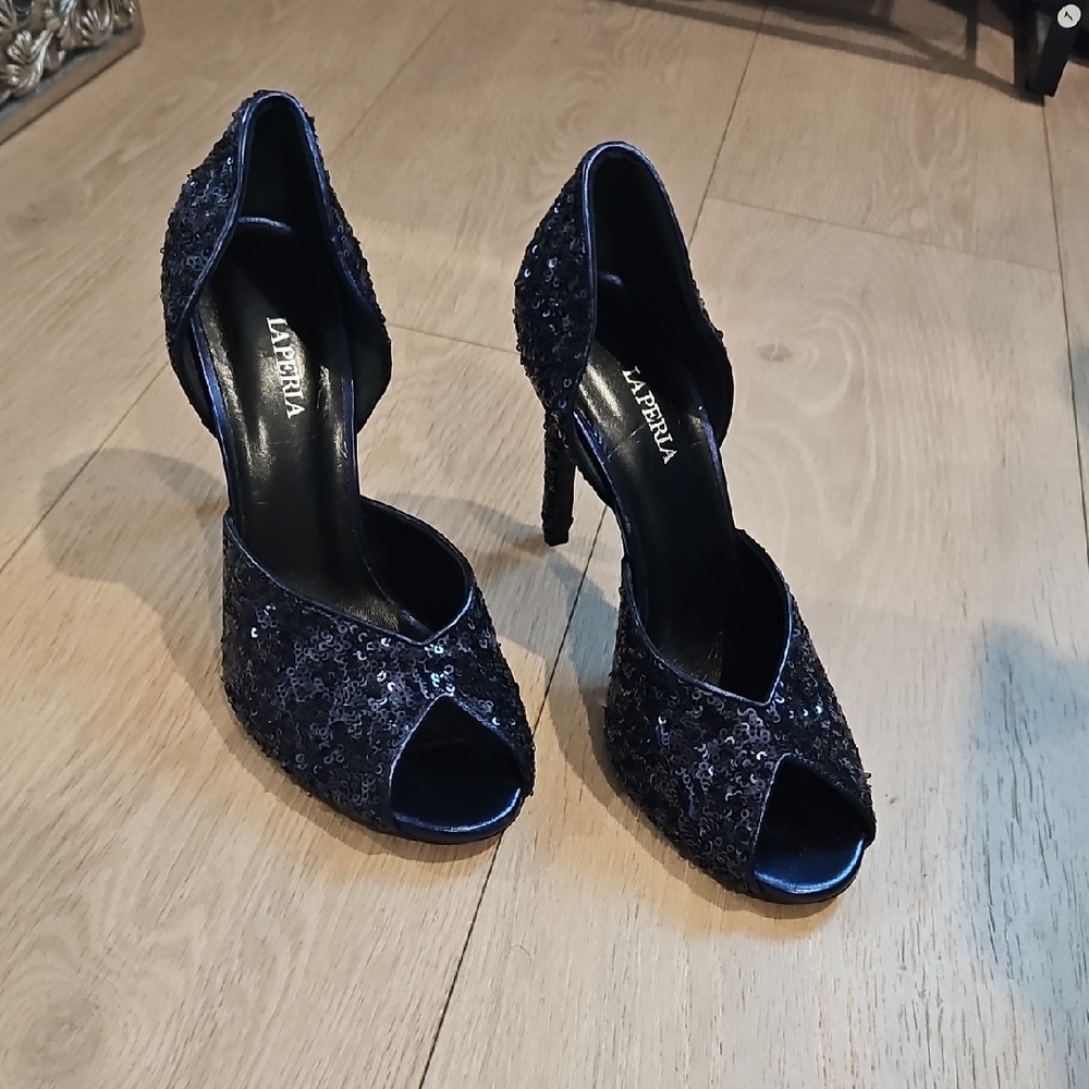 La Perla Blue High Heel Peep Toe Shoes